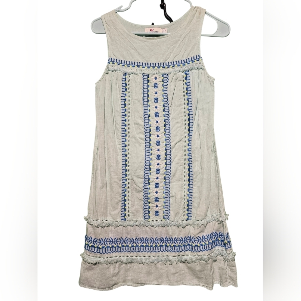 Vineyard Vines EUC Size 0 White and Blue Sleeveless Mini Dress